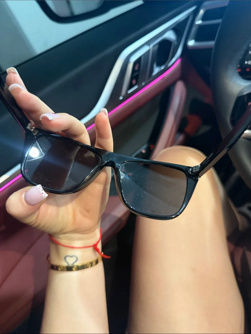Saint Laurent Black Rectangular Sunglasses with Gloss Finish